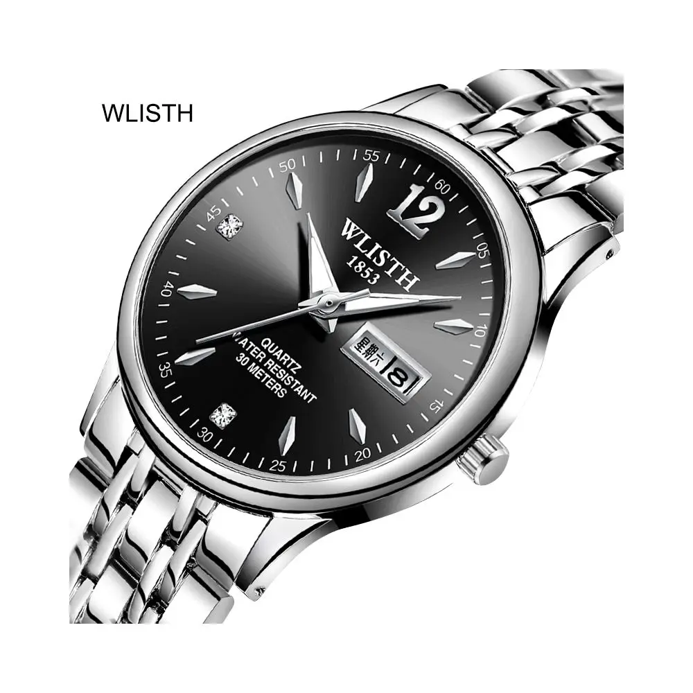 

WLISTH Men's Watches Solid Steel Strip Waterproof Quartz Wristwatch Dual Calendar Leisure Seiko Wrist Watch Relogio Masculino