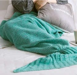Mint Green Одеяло «хвост русалки» для взрослых и детей, вязаное крючком шерстяное одеяло для ручного вязания, декоративное зимнее одеяло для сна на диване - Цвет: Mint Green