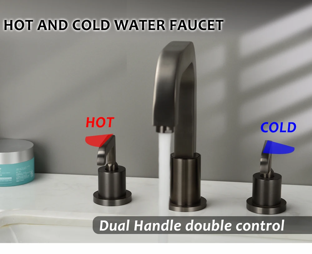 Bagnolux Gun Grau Deck Montiert Verbreitet Bad Über Gegen Becken Wasserhahn Dual Halter Drei-loch Mixer Und Kalten Wasser wasserhähne – Detail 14