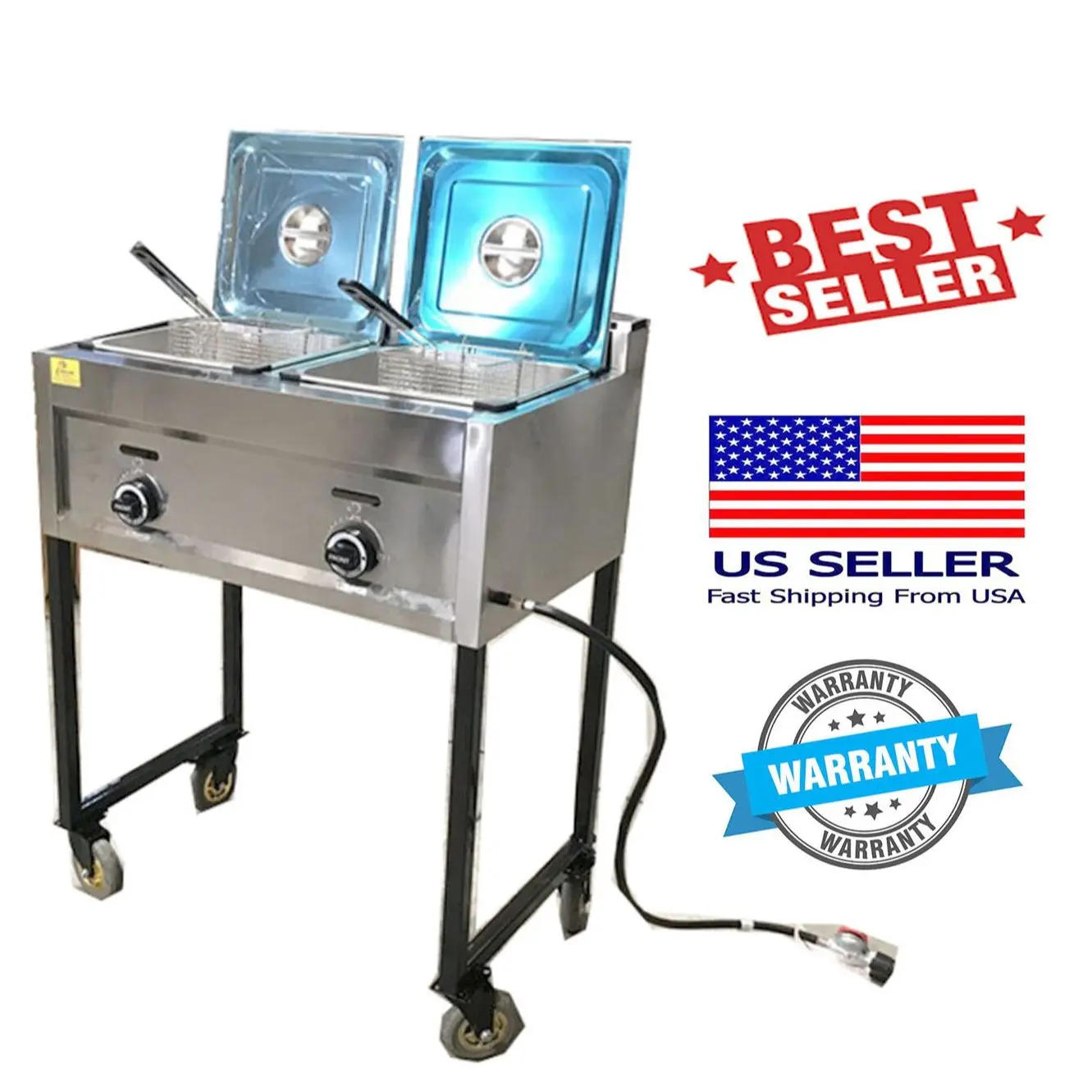 New Double Deep Fryer Portable Cart Propane/gas Use Stainless Steel