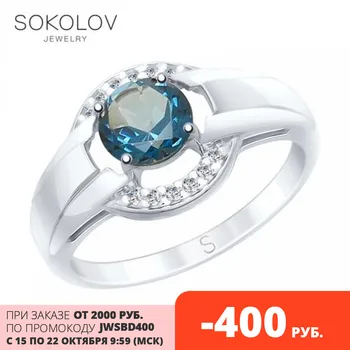 

SOKOLOV ring made of silver with a blue topaz and fianitami fashion jewelry 925 women's male