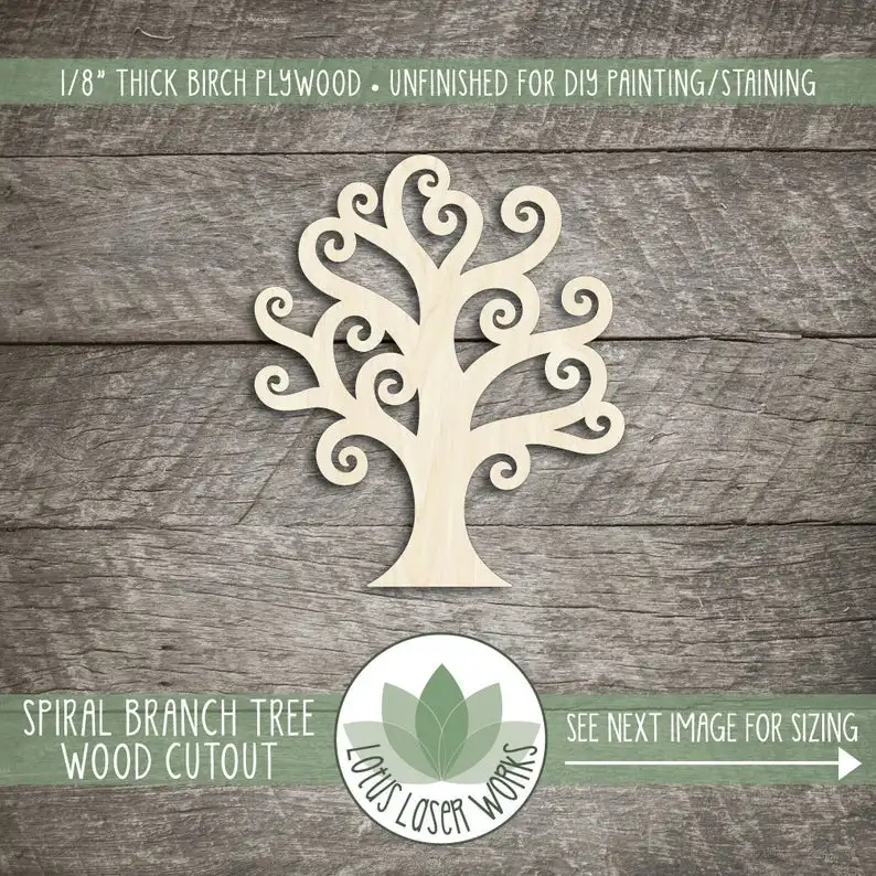 

Spiral Tree Wood Cutout, Wood Tree Shape, Laser Cut Wooden Family Tree, Blank Wood Crafting Shapes