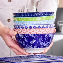 Vancasso 6-piece MultiColor Japanese Style Porcelain Cereal Soup Pasta Bowl Set Serving for Snack/Ramen/Fruit/Noodle(15.8*7.3cm)