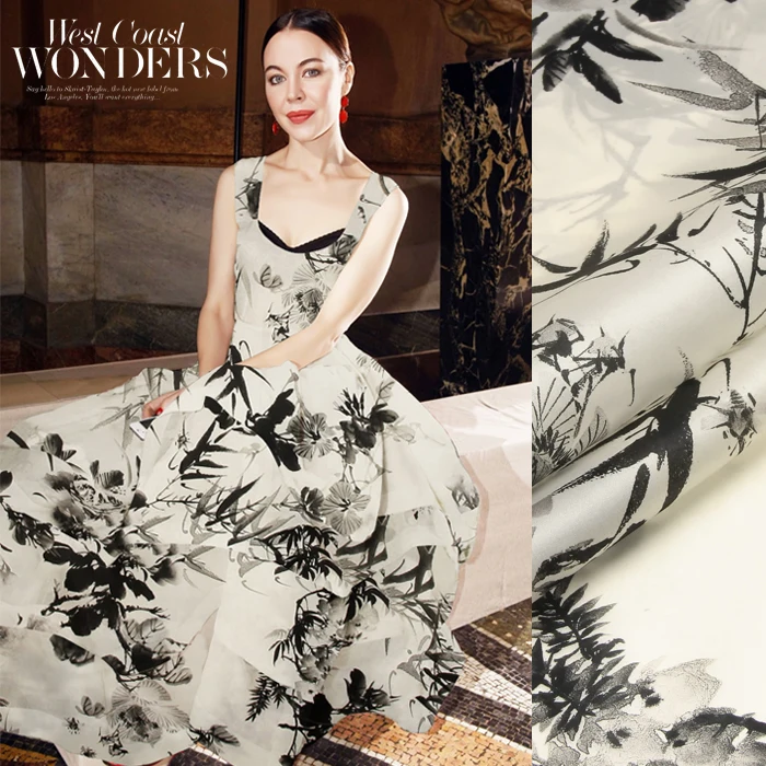 SO146 натуральный шелк органза/чернильная живопись/шелковая ткань тутового шелка тонкий/ширина 1.48yd толщина 8 мм/единица: метр