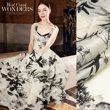 SO146 натуральный шелк органза/чернильная живопись/шелковая ткань тутового шелка тонкий/ширина 1.48yd толщина 8 мм/единица: метр