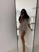 Sexy Bikini-ups blanco túnica Casual verano playa vestido elegante de las mujeres de talla grande ropa de playa traje de baño cubrir Q1208