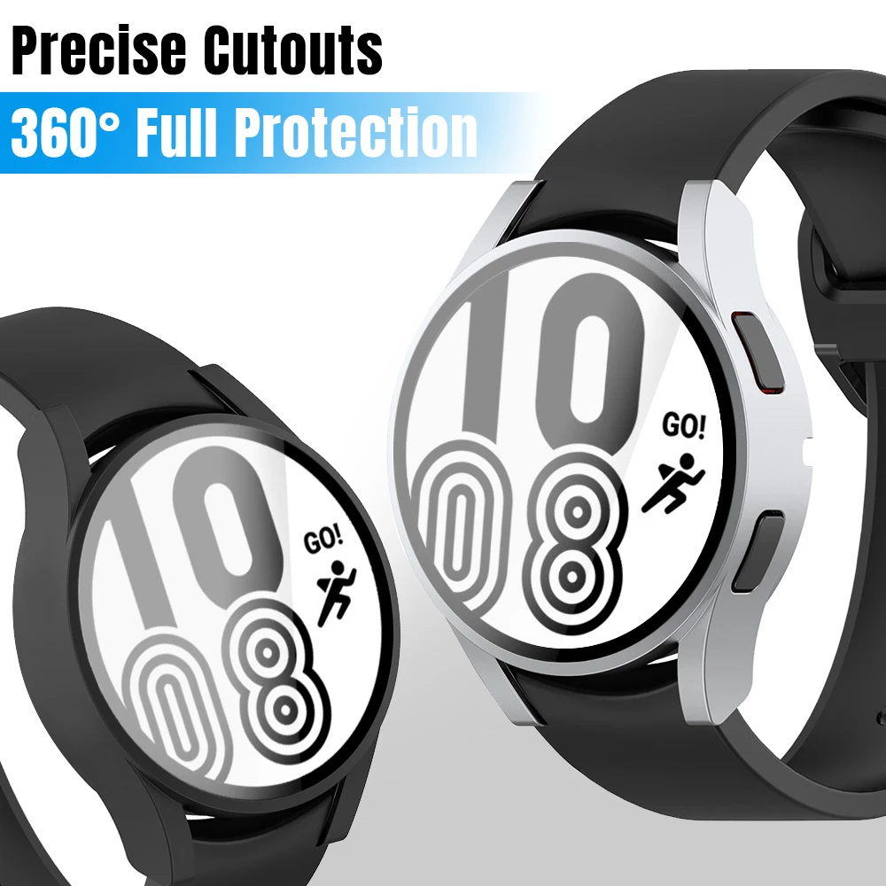 Case for Samsung Galaxy Watch 4 44mm 40mm Full Coverage Bumper Case with Tempered Glass Protective Cover Screen Protector