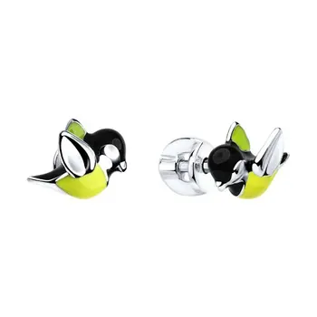 

Stud Earrings with stones pouches with birds SOKOLOV fashion jewelry silver 925 women's male