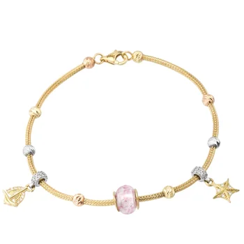 

Pink Murano Stone Gold Luck Wristband 04-450-1000158