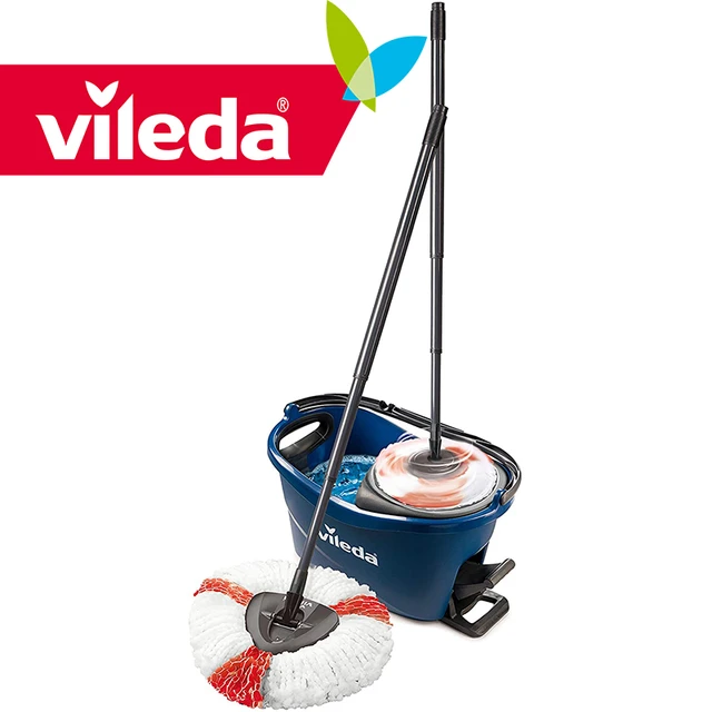 Vileda Swivel Mop And Bucket Set With Pedal - Easy Wring & Clean Turbo. Rotary Mucho With Elongable Telescopic Stick And Mop Bucket With Automatic Drainer. Head. All Types Of