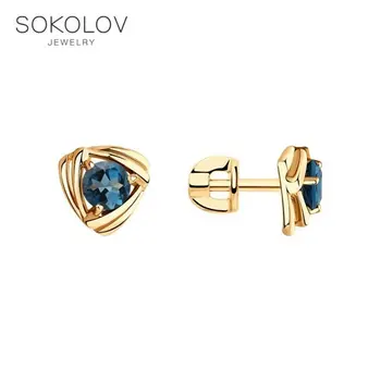 

SOKOLOV drop earrings with stones in gold with blue topaz fashion jewelry 585 women's male, long earrings