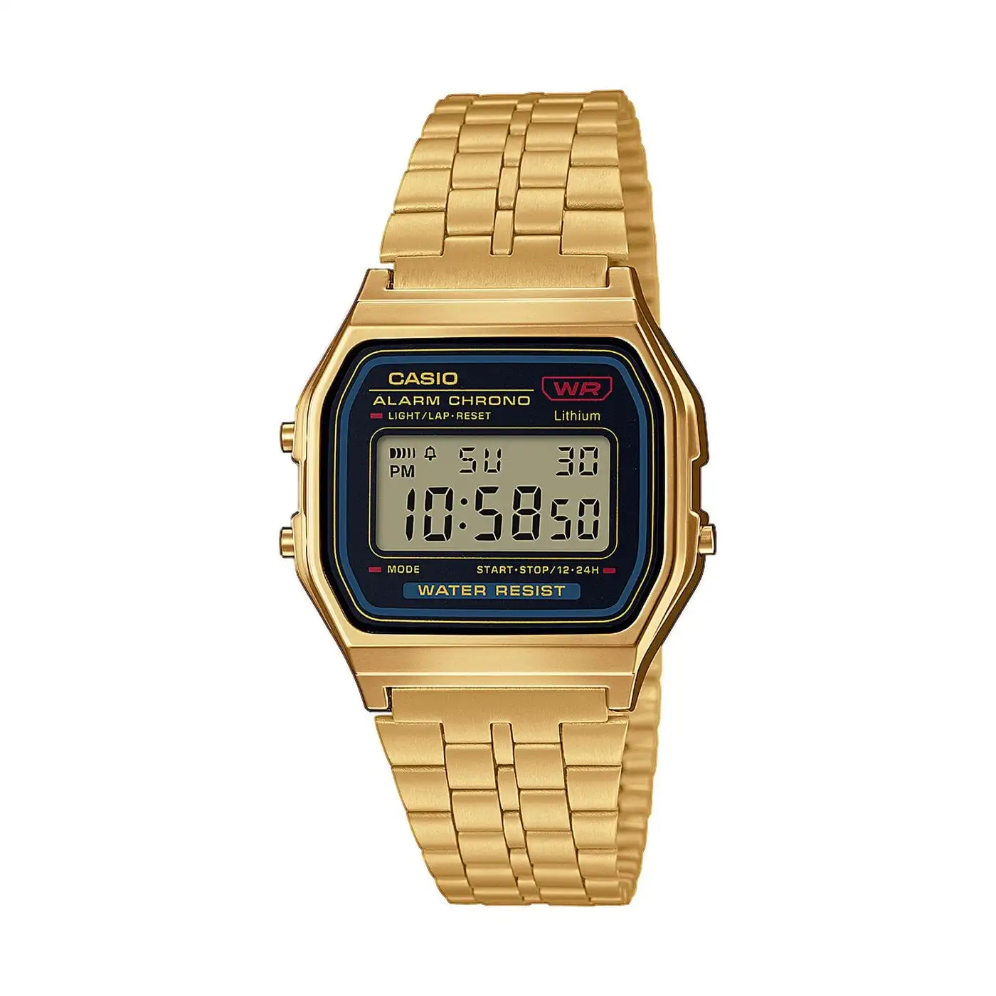 Orologio Unisex Casio A159Wgea-1A Led Dorato-Cronometro-Allarme Resistente All'Acqua