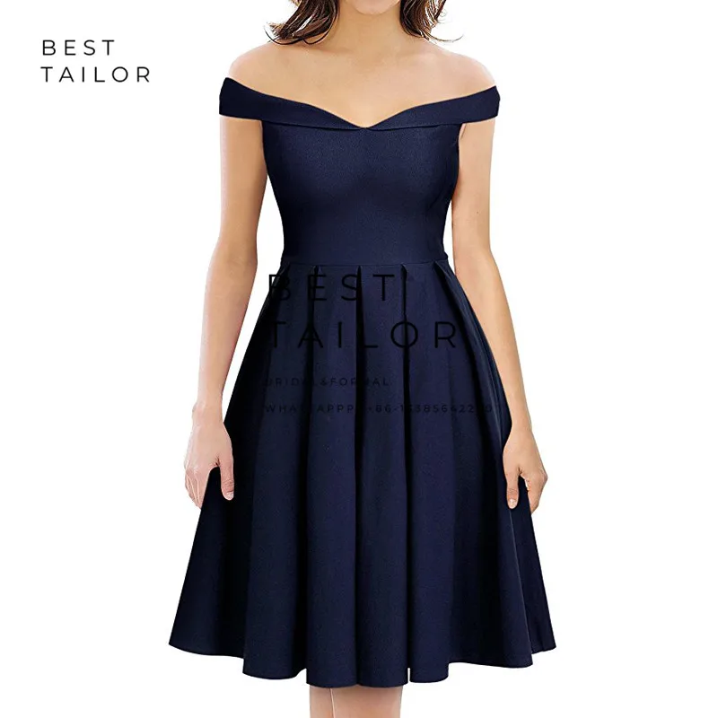 Navy Blue Короткие платья для выпускного вечера темно-синие трапециевидные с открытыми плечами простые на заказ Выпускные Платья vestidos de graduacion formatura - Цвет: Navy Blue