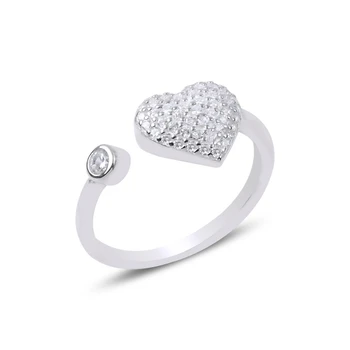 

KUTAYDAN Zircon Stone Heart Adjustable Ring 925 Sterling Silver
