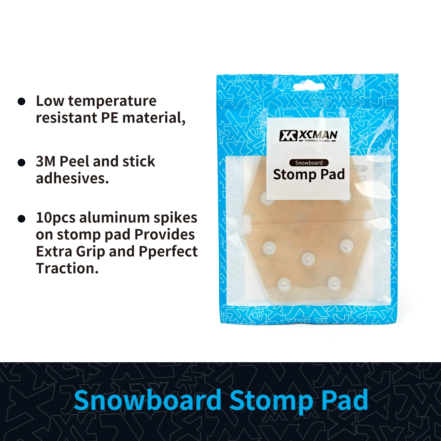 XCMAN Snowboard Clear Aluminum Spike Stomp Pad Anti-Slip,Provides Extra Grip and Perfect Traction with 3M Adhesives 5.1x4.3 inch 3