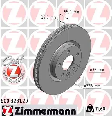 Диск тормозной VAG с антикоррозионным покрытием Coat Z ZIMMERMAN