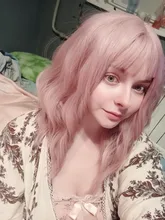 Pink Bob Wigs Hair-Wig Bangs Natural Medium-Length Women Cute with Cosplay for Synthetic