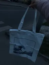 Bolso de lona de gran capacidad con impresión divertida de onda japonesa, bolso de hombro femenino de moda Harajuku con dibujos y letras Ulzzang con cremallera