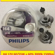 2 шт Philips галогенная лампа H4 12v 60/55w+ 60% Vision Plus 12342VPS2 для фар