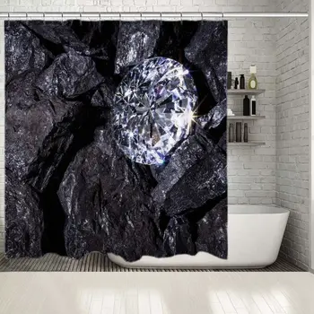 

Shower Curtain A Single Solitaire Diamond Amongst in Coal Mining Nature Underground Treasure Artwork Black White