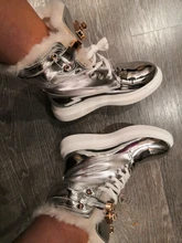 Ankle-Boots Sneakers Warm-Shoes High-Top Women Winter Short Black/sliver LEOSOXS No 