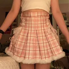 Mini Skirt Short Tutu Lace Pleated Plaid Warm Cosplay Lolita School Korean-Fashion Women