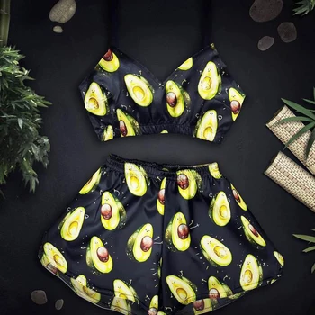 

Women's silk pajamas "avocado short top" top + shorts