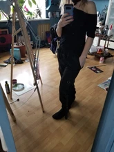 QWEEK Punk pantalones de las mujeres camisetas Hippie cadena bolsillos de talla grande negro Capris pantalones Harajuku de talla grande pantalones Hip Hop