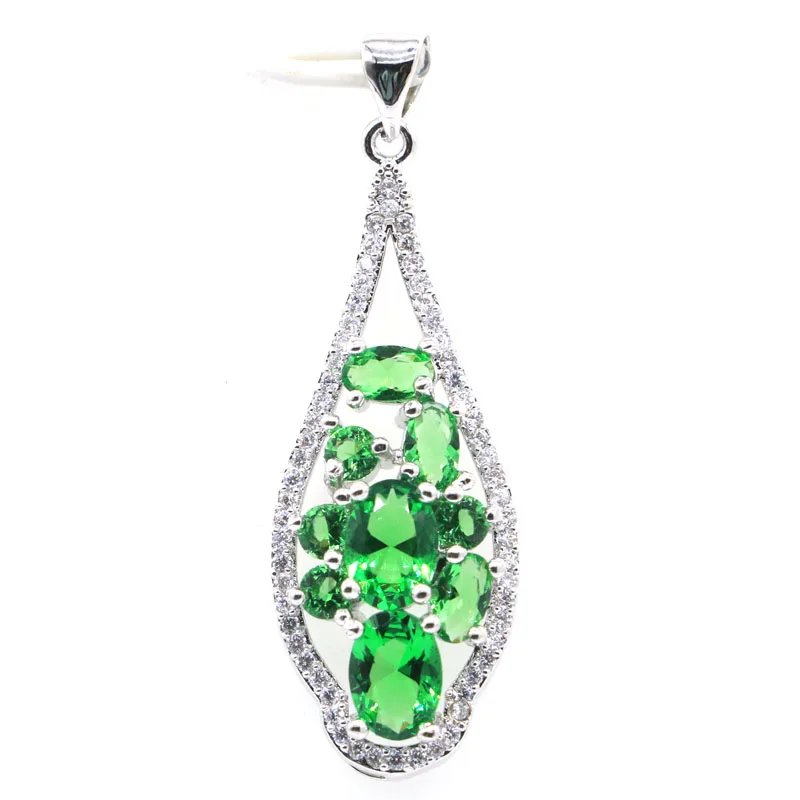43x14mm Gorgeous Created Red Blood Ruby Green Peridot Green Emerald CZ Gift For Woman's Jewelry Silver Pendant - Цвет камня: green emerald