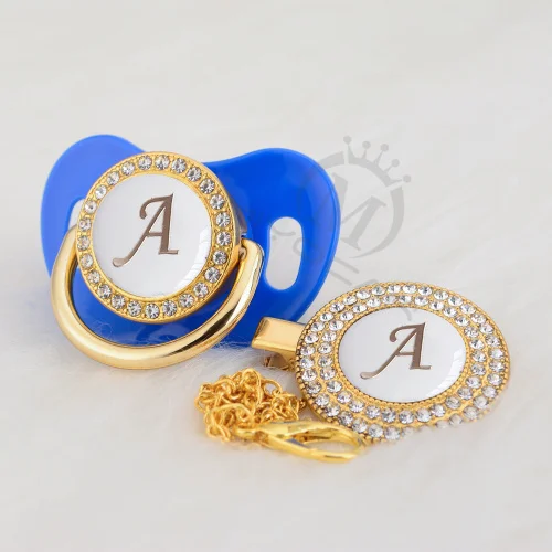 MIYOCAR Gold silver name Initials letter white elegant A beautiful bling pacifier and pacifier clip BPA free dummy bling LA-W - Цвет: LA-6-W   0-6M