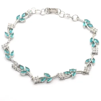 

20x8mm Beautiful Created Blue Aquamarine White CZ Ladies Silver Bracelet Length 8.5inch