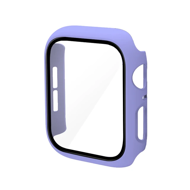 360 Full Bumper Frame Matte Hard Case for Apple Watch 7/6/SE/5/4/3/2/1 Cover Tempered Glass Film for iWatch 41MM 45MM 40MM 44MM Purple