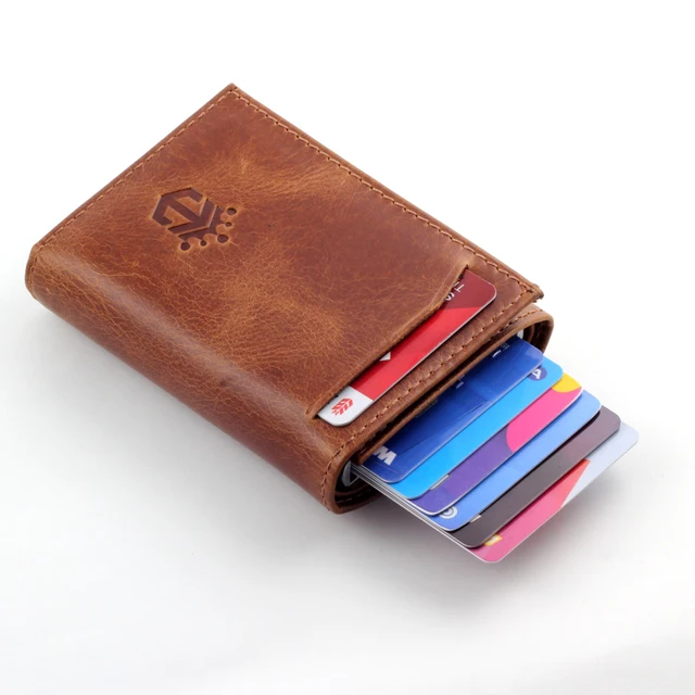 Smart Wallet Business Card Holder Real Cow Leather Handmade Smart Automatic Card Holder Men Gift Max credit card TAN