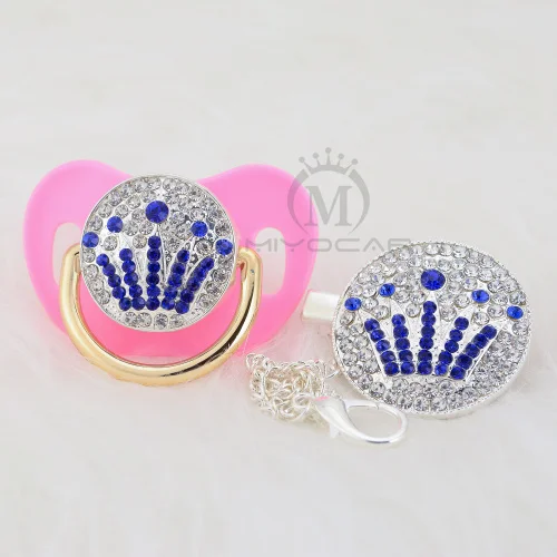 MIYOCAR Золотой Серебряный принцесса bling голубой/розовый корона соска и соска клип набор BPA бесплатно пустышка bling уникальный дизайн ABCG-1 - Цвет: ABCG-3-1  0-6M
