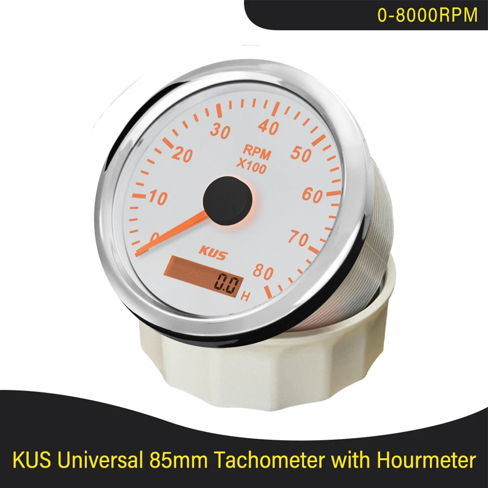 KUS 85MM Gasoline Diesel Engine Tachometer 3000RPM 4000RPM 6000RPM 8000RPM with Hourmeter Boat Truck Car RV Waterproof