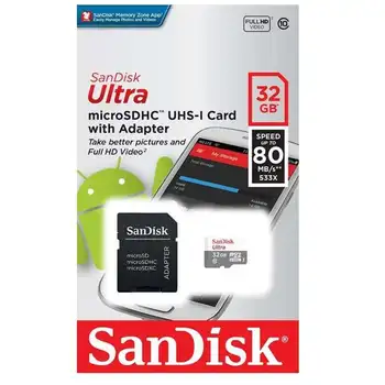 

Card ultra android microsd hc + adapter sandisk sd-32gb-class 10 - 80 mb/s