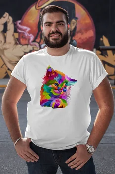 

Angemiel Wear Cute Colorful Cat White Men 'S Cotton Big Size T-Shirt