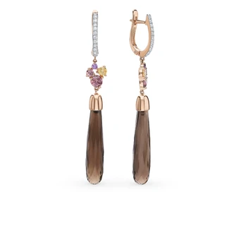 

Gold earrings with раухтопазами and cubic zirconia sunlight sample 585