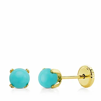 

Earrings 18k gold turquoise 4mm. Screw clasp [AA2697]