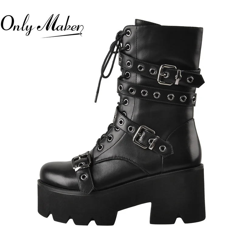 Onlymaker Women Ankle High Lace-Up Boots Side Zipper Chunky Heel Platform Bootie Onlymaker Women Ankle High Lace-Up Boots Side Zipper Chunky Heel Platform Bootie