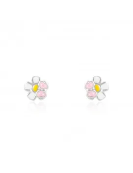 

Silver earrings flower with pink butterfly