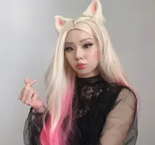 L-Email Wig Blonde Ahri Cosplay Synthetic-Hair KDA Baddest Heat-Resistant with LOL Ears