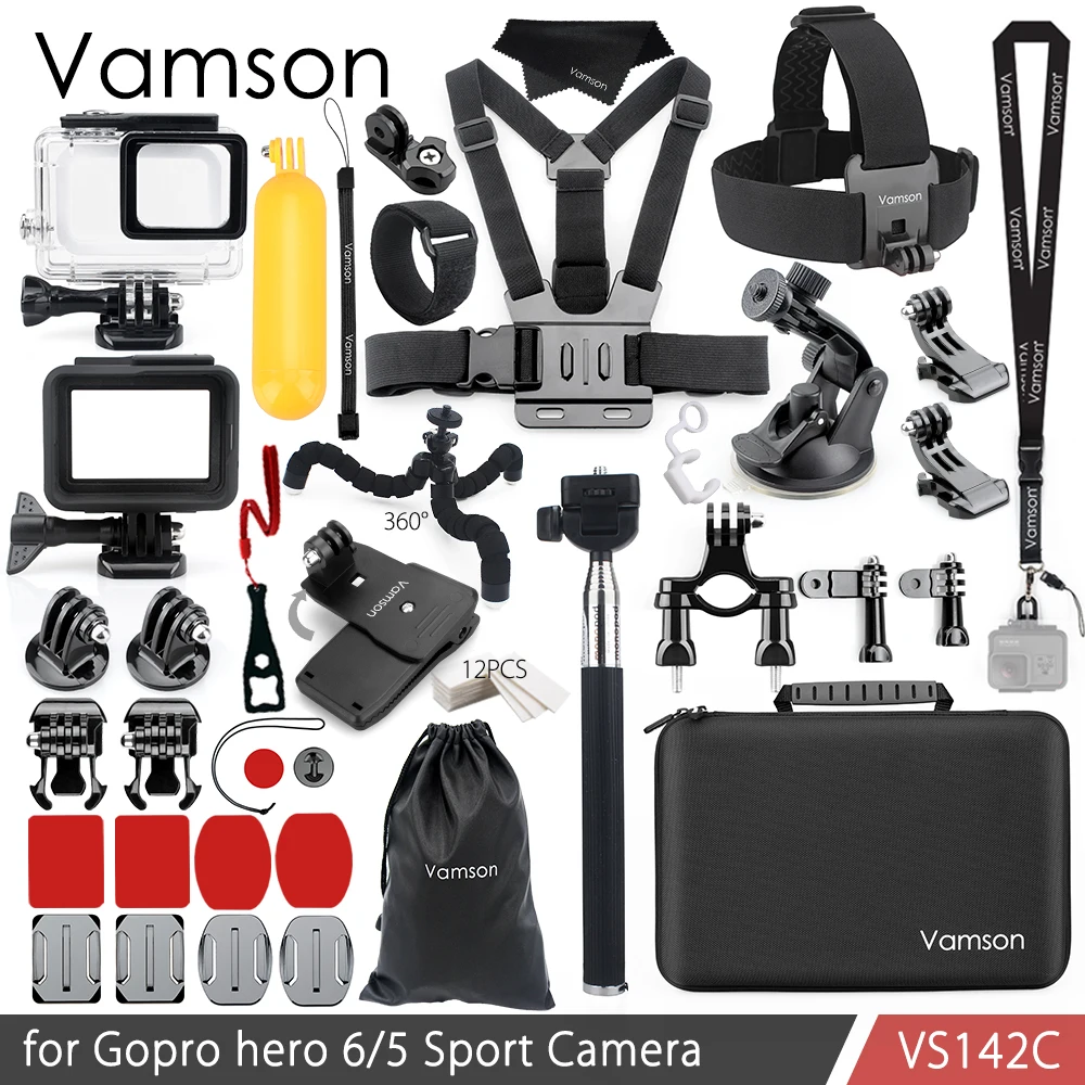 VS142C Vamson для Gopro Hero 7 6 5 комплект аксессуаров для шеи водонепроницаемый корпус Чехол-рамка плавучий поплавок для камеры Go pro Hero 6 5 VS142 - Цвет: VS142C