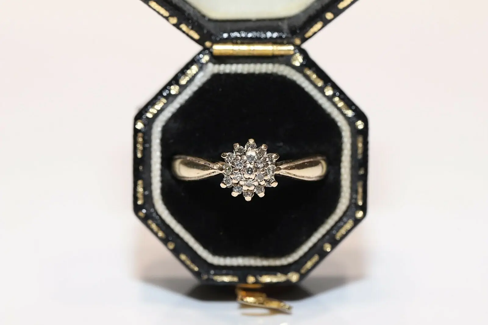 

Antique Original Victorian Time 9k Gold Natural Diamond Decorated Pretty Ring