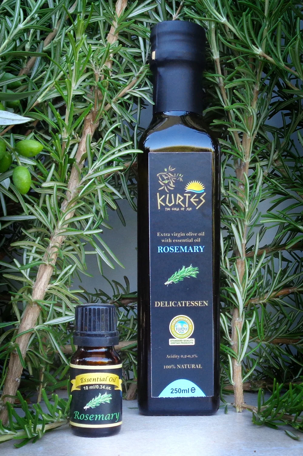 Оливковое масло KURTES Extra virgin PDO со вкусом Розмарина, 250 мл