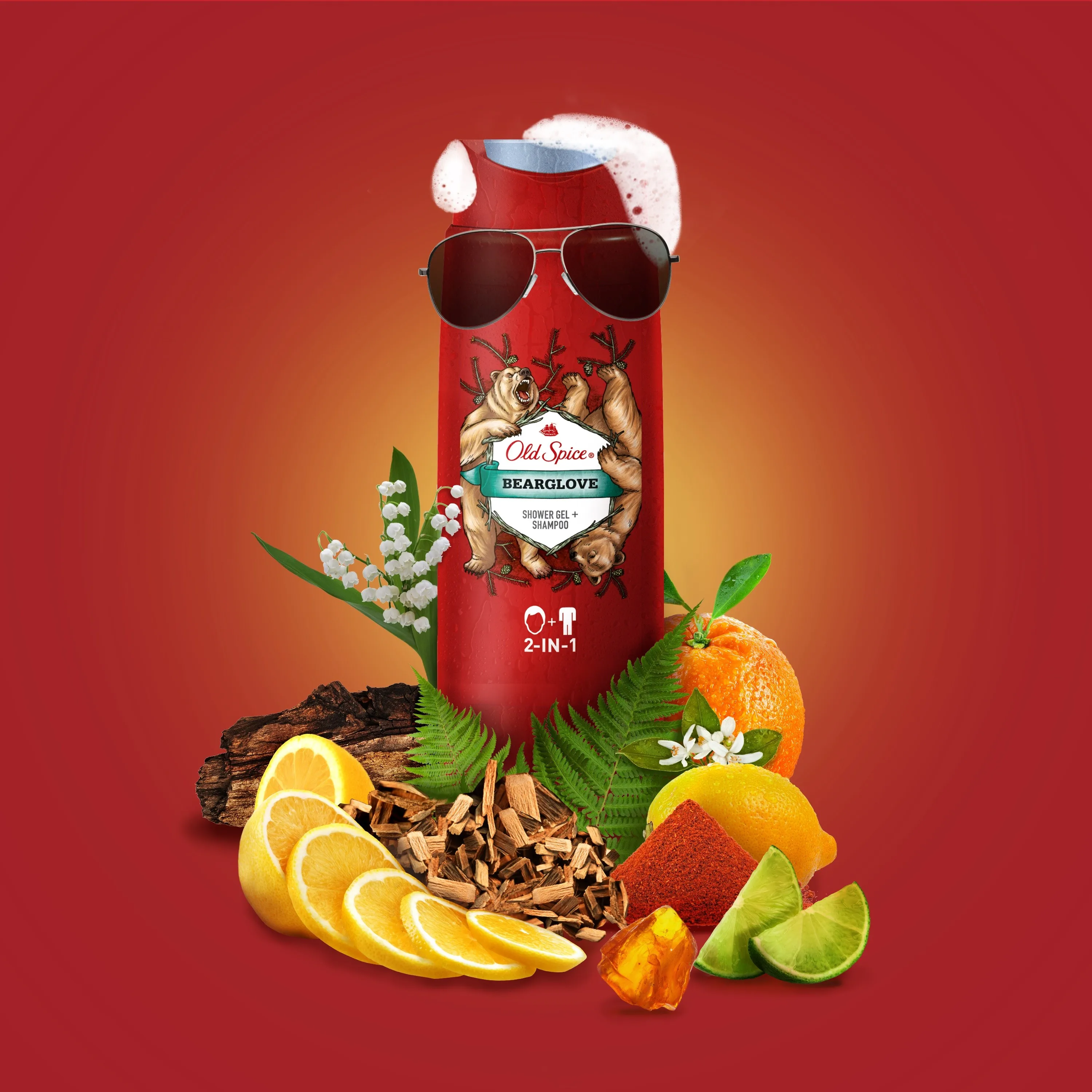 Гель для душа и шампунь 2в1 Old Spice Дикий аромат Bearglove 250 мл