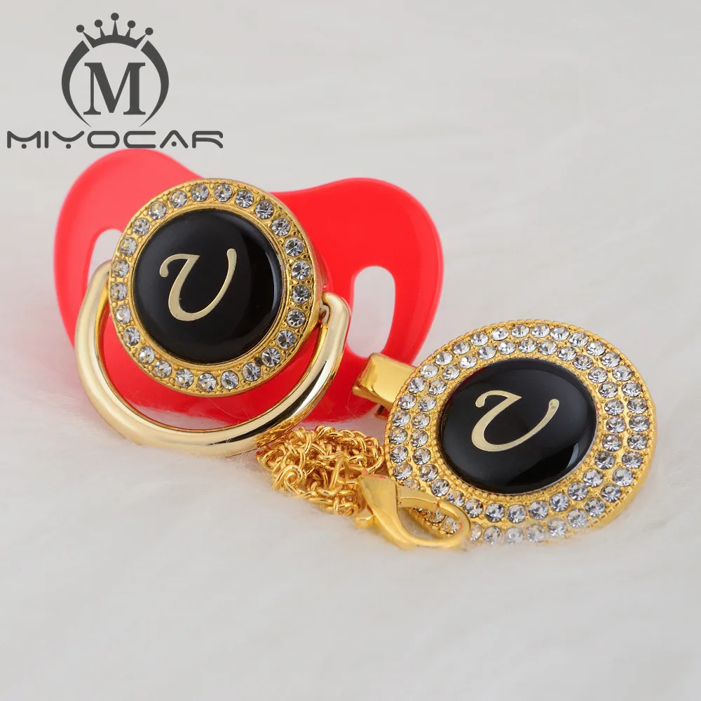 MIYOCAR имя инициалы буквы U Элегантный Серебряный bling соска и пустышка Клип BPA бесплатно пустышка bling уникальный дизайн SGS пройти LU