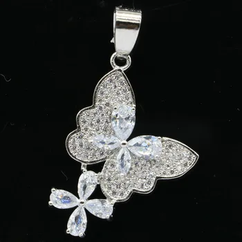 

35x21mm 2020 New Arrival Created Butterfly Shape White Sapphire Natural CZ Gift Silver Pendant