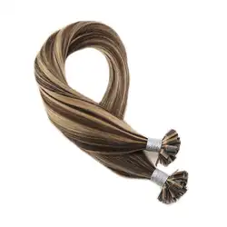 Moresoo прямые накладные волосы темно-коричневого цвета с плоским кончиком, натуральные человеческие волосы Remy для наращивания, 1,0 г/локон, 50