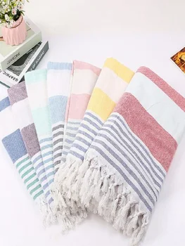 

Bath Towels For Adults Cotton Turkish Simple Striped Pattern Fringed Beach Towel Dyed Jacquard Towel Bath Towel100X180 (100pcs)